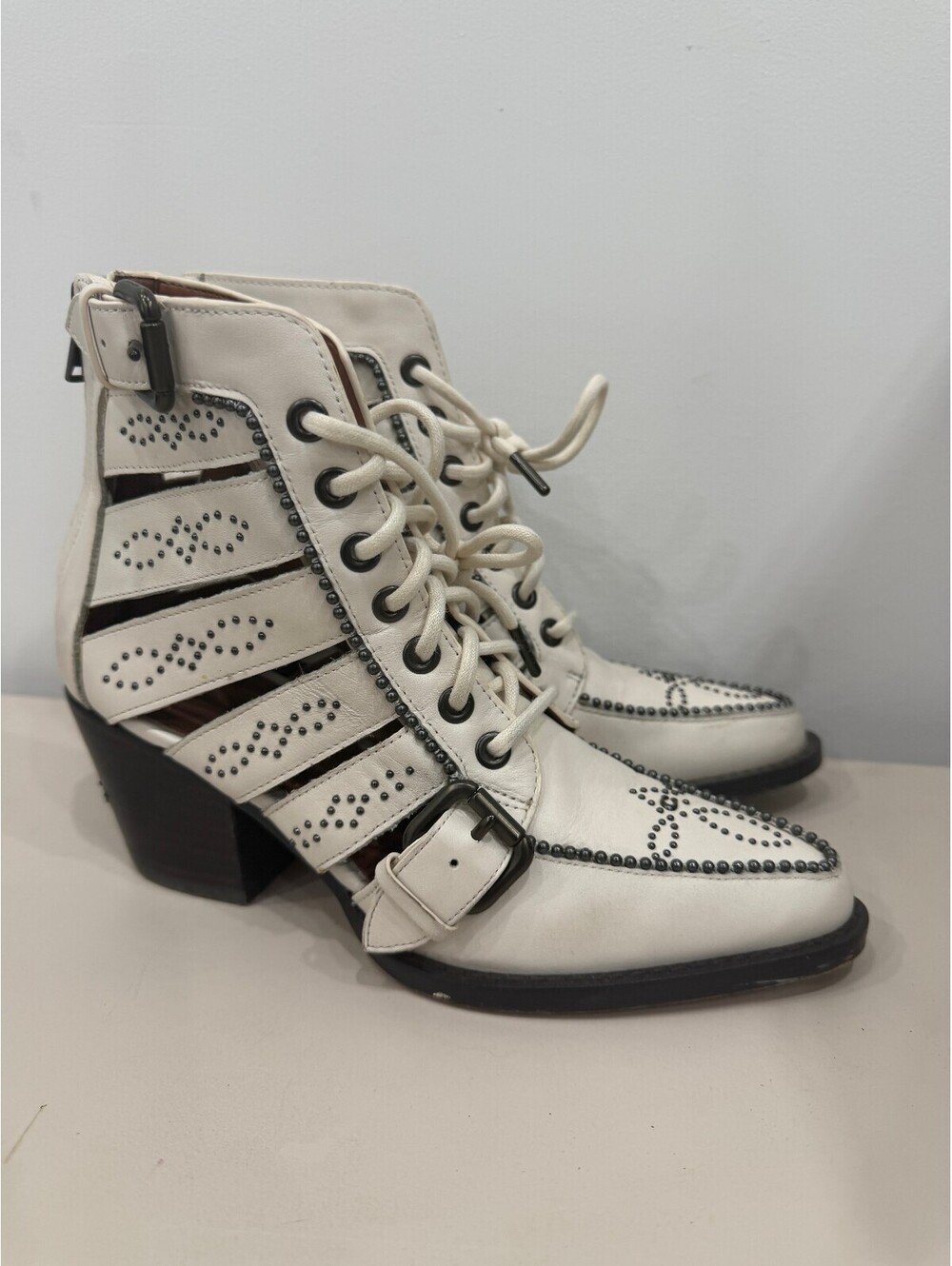 Coach Paisley Booties in Chalk White Leather Cutout Ankle Boots Size 6